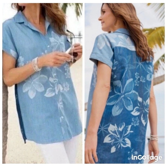 Soft Surroundings Tops - Soft Surroundings Tunic Top Sz L Shirt Women Denim Blue Tencel Chambray Lochlea